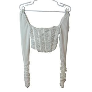 Luca + Grae‎ Corset Long Ruched Sleeve Fitted Crop Top Size S White Romantic